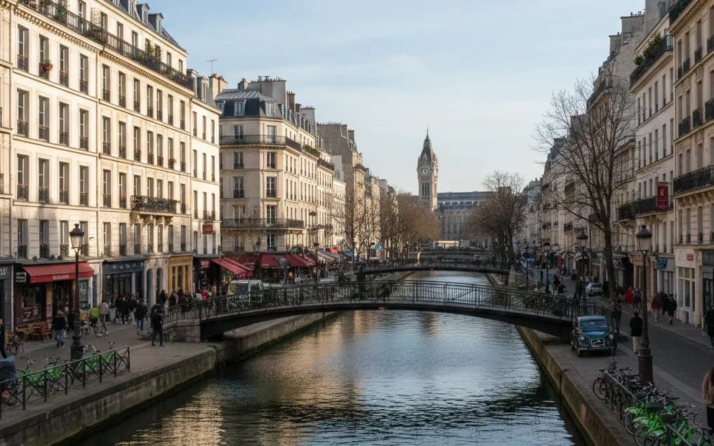 Le canal Saint-Martin, ses passerelles et ses quais bordés d’immeubles