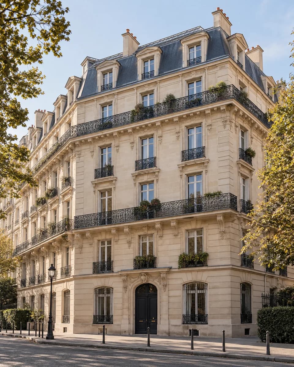 Façade d’un immeuble parisien en pierre avec balcons